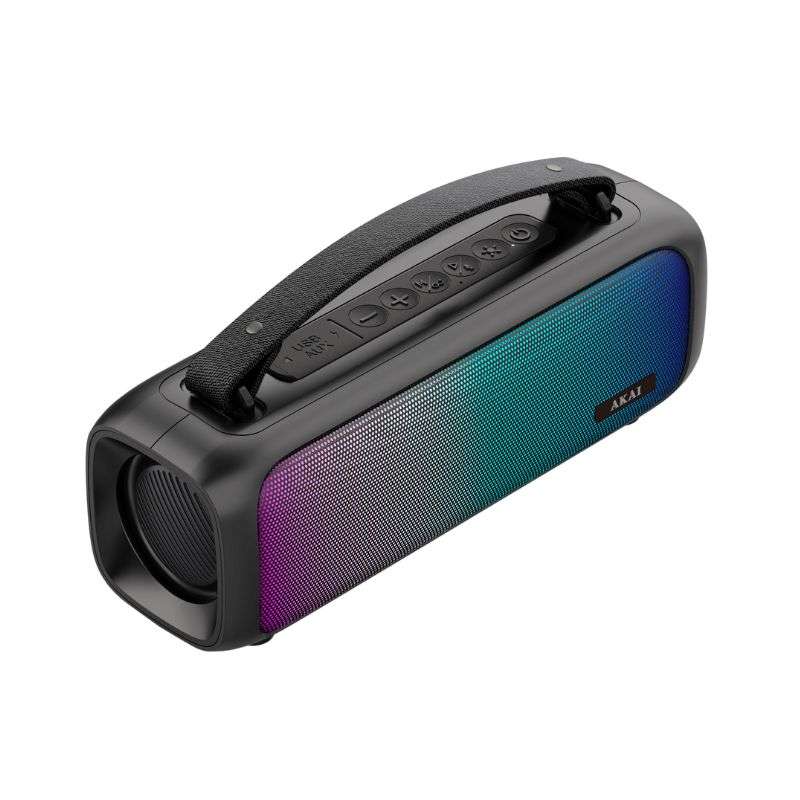 Akai ABTS-08BK Φορητό ηχείο Bluetooth με AWS, USB, AUX, FM, LED-8W RMS  
