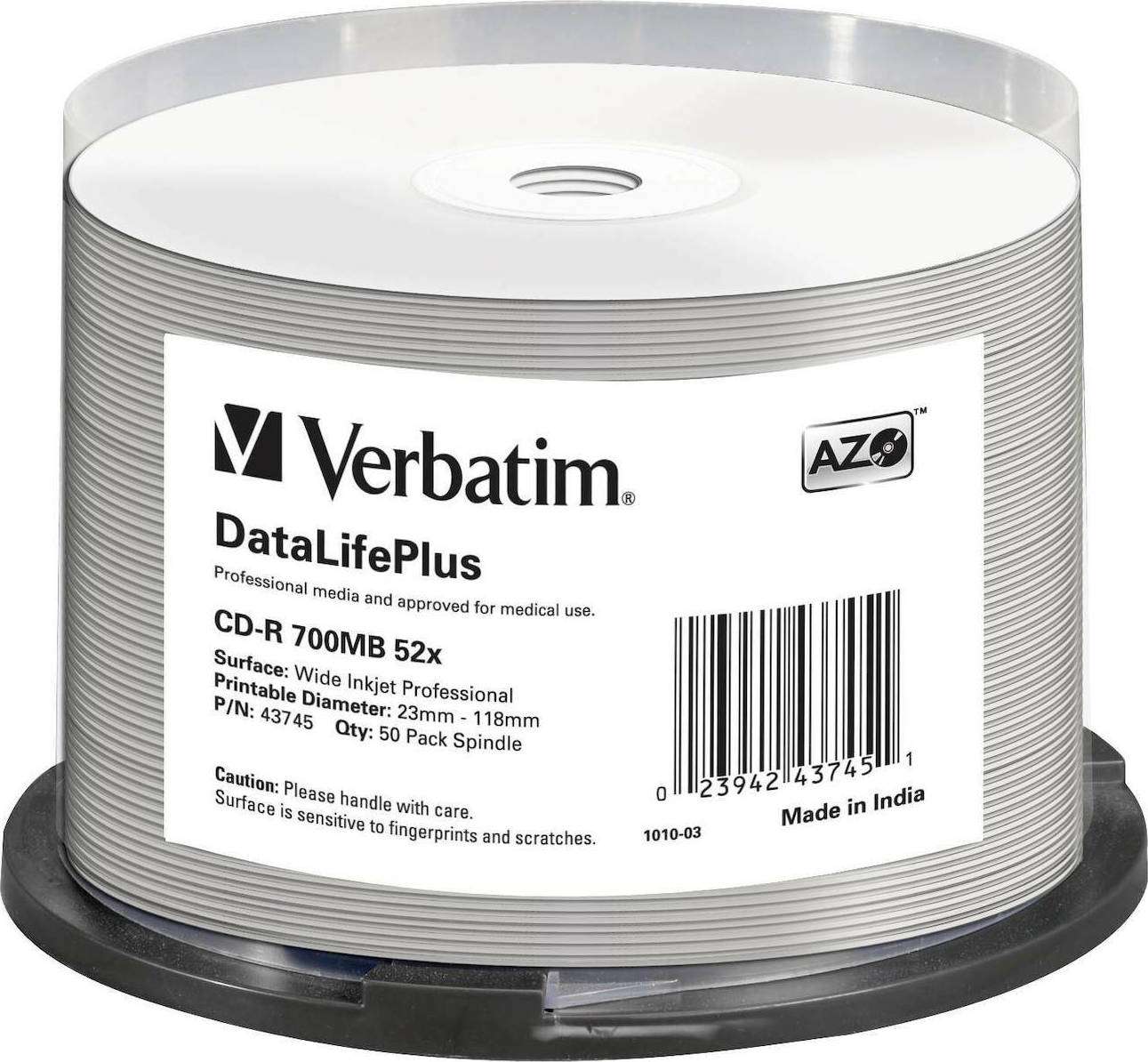 Verbatim CD-R 52x 700MB 50P CB DL Printable Azo 43745  