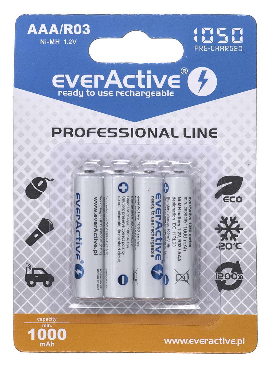 Rechargeable batteries everActive Ni-MH R03 AAA 1050 mAh Professional Line  