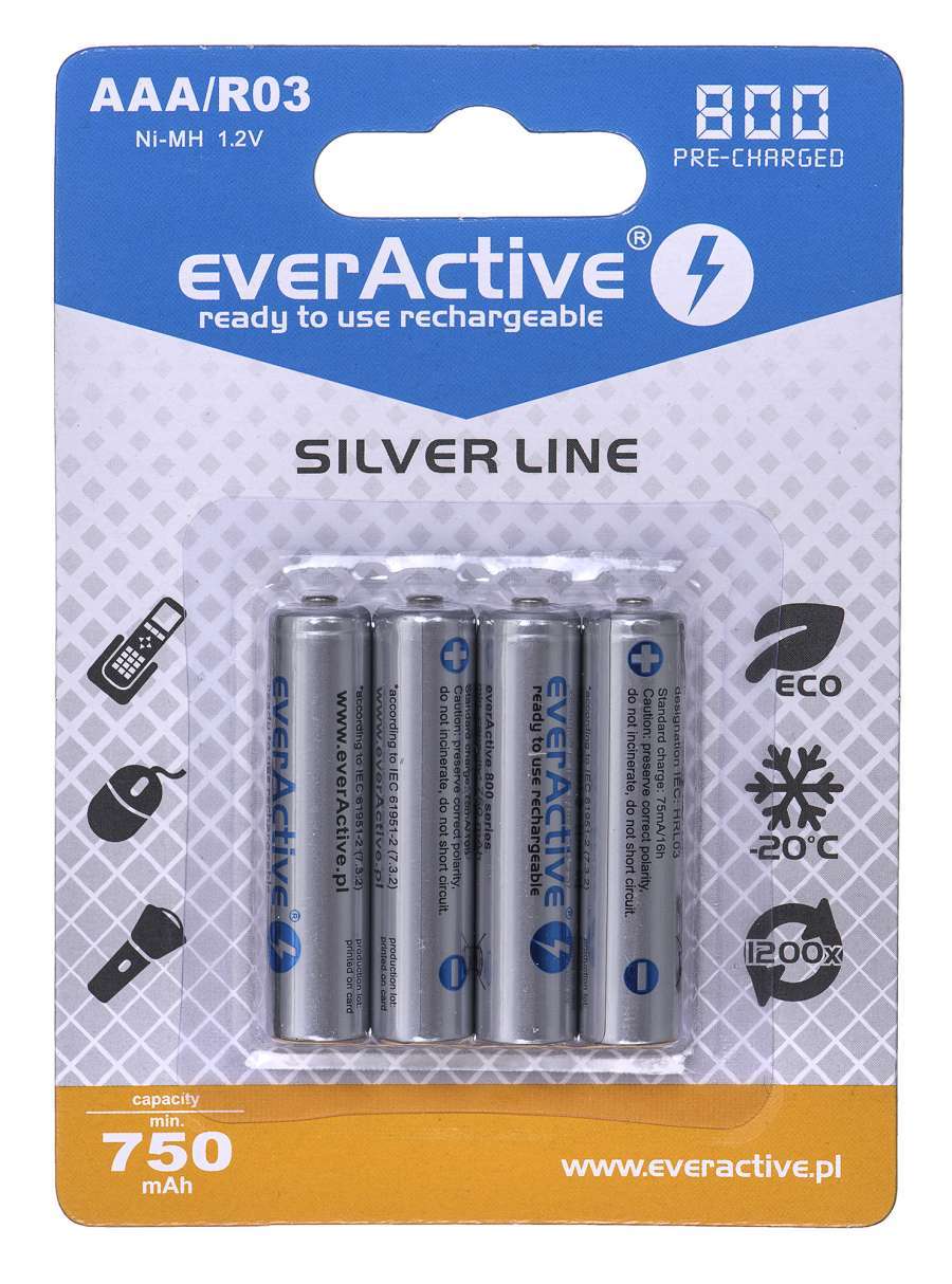 Rechargeable batteries everActive Ni-MH R03 AAA 800 mAh Silver Line  