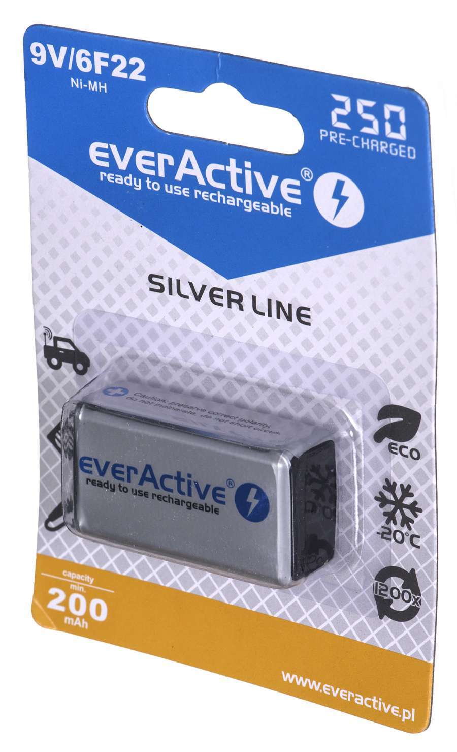 Rechargeable batteries everActive Ni-MH 6F22 9V 250 mAh Silver Line  