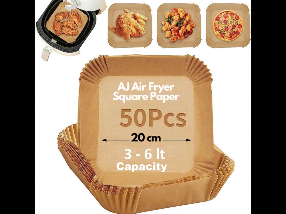 AJ Air Fryer Disposable Paper Liner Square, Αντικολλητικά χαρτιά ψησίματος για Air Fryer 20cm Τετράγωνα, Σετ των 50τμχ   