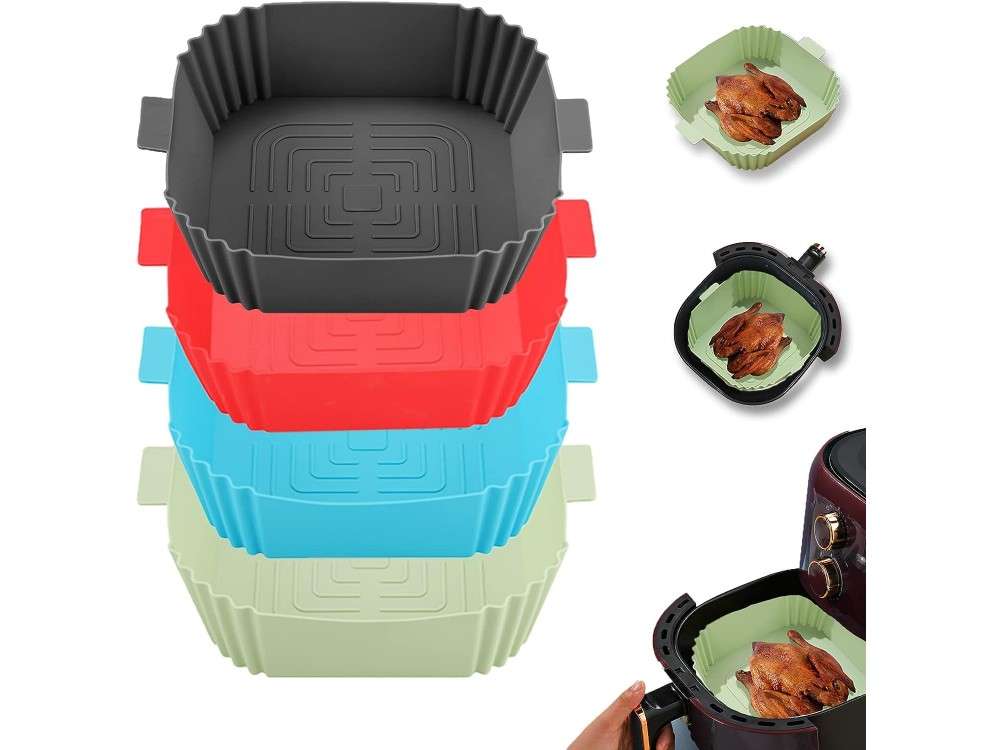 AJ Air Fryer Reusable Silicone Liner Square, Αντικολλητικά Μπολ ψησίματος για Air Fryer 20cm Τετράγωνα, Σετ των 4τμχ   