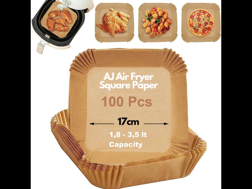 AJ Air Fryer Disposable Paper Liner Square, Αντικολλητικά χαρτιά ψησίματος για Air Fryer 17cm Τετράγωνα, Σετ των 100τμχ   