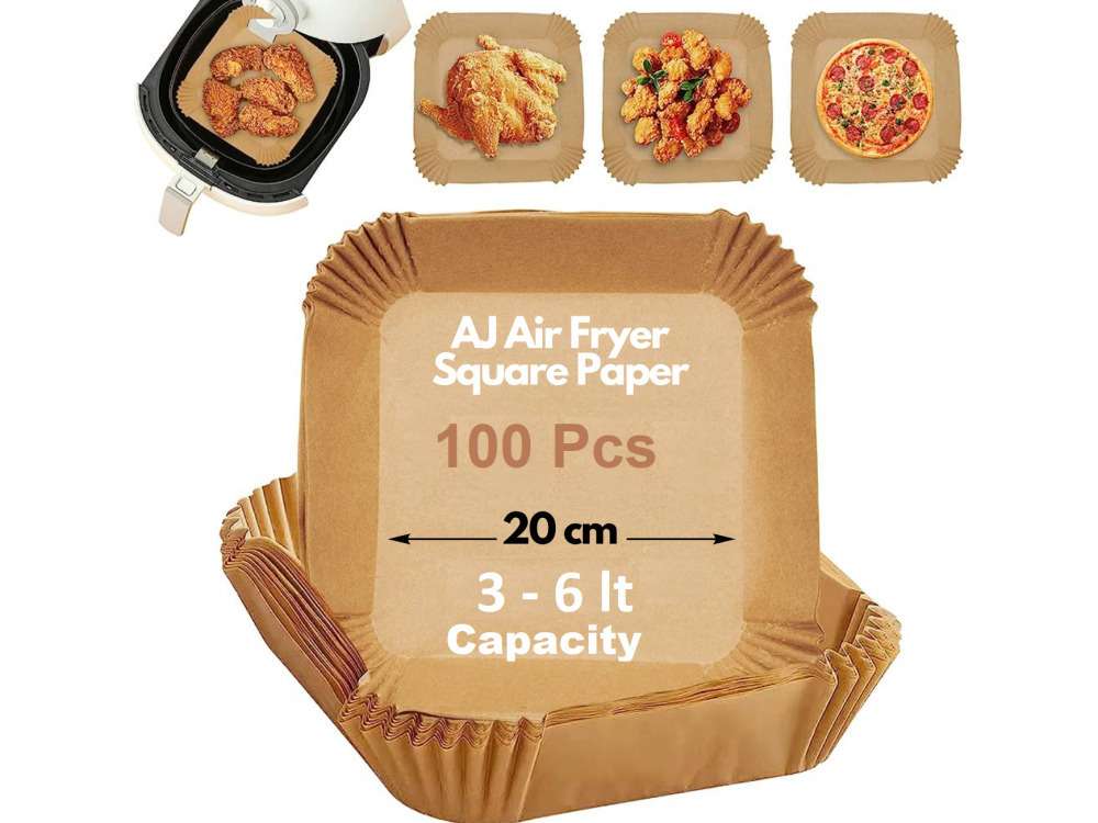 AJ Air Fryer Disposable Paper Liner Square, Αντικολλητικά χαρτιά ψησίματος για Air Fryer 20cm Τετράγωνα, Σετ των 100τμχ   