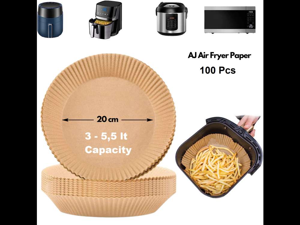 AJ Air Fryer Disposable Paper Liner Round, Αντικολλητικά χαρτιά ψησίματος για Air Fryer 20cm Στρογγυλά, Σετ των 100τμχ   