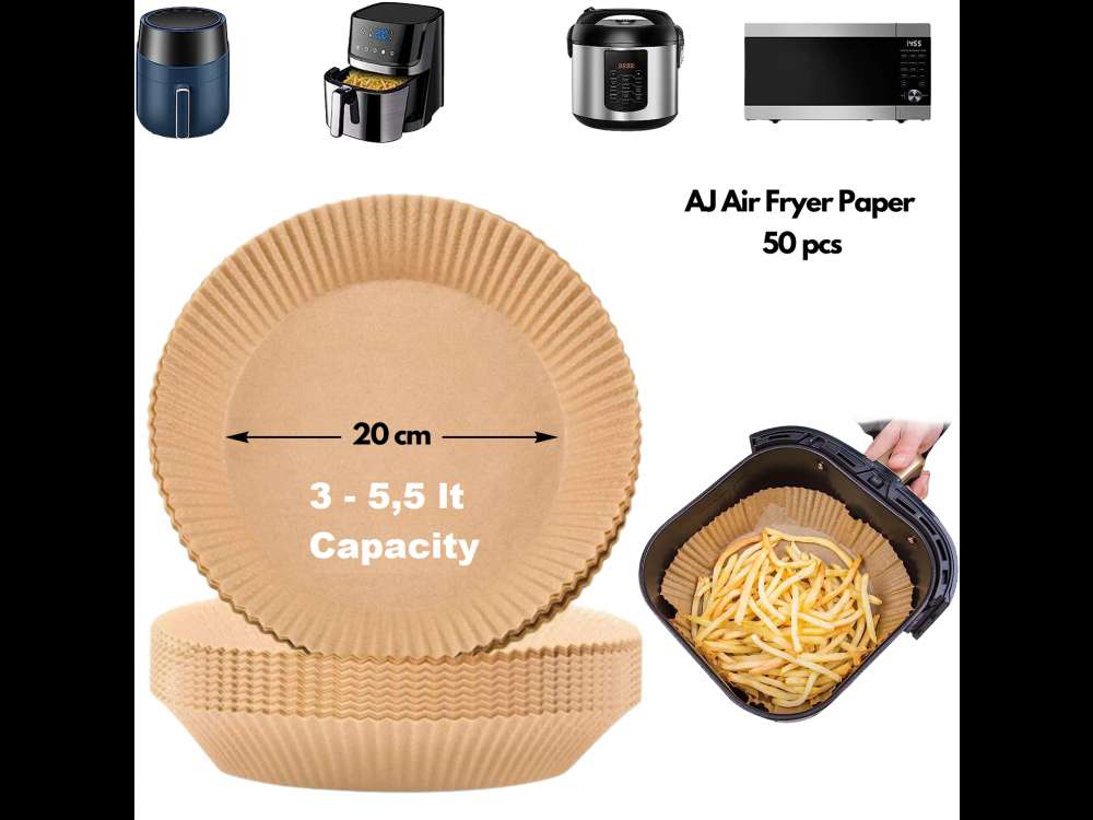 AJ Air Fryer Disposable Paper Liner Round, Αντικολλητικά χαρτιά ψησίματος για Air Fryer 20cm Στρογγυλά, Σετ των 50τμχ   