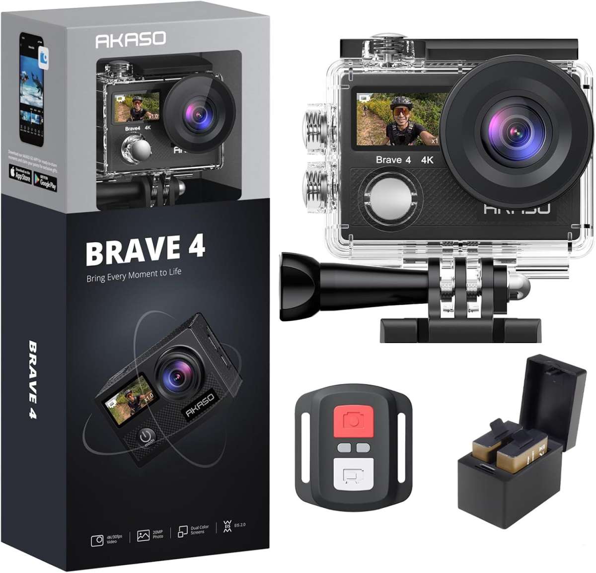 Akaso Brave 4 4K30fps 20MP WiFi Action Camera Υποβρύχια (με Θήκη) με WiFi Οθόνη 2