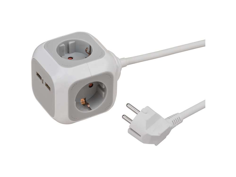 Brennenstuhl Alea PowerCube Πολύπριζο 4 Πριζών & 2 Θύρες Φόρτισης USB, 1.4Μ Καλώδιο, Light Grey   