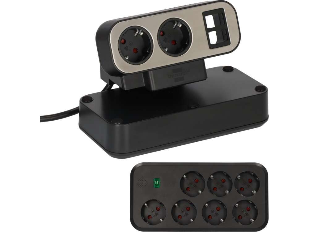 Brennenstuhl Duplex Desktop Power Strip, Πολύπριζο Ασφαλείας 9 Θέσεων με Διακόπτη και Καλώδιο 2m, Μαύρο   