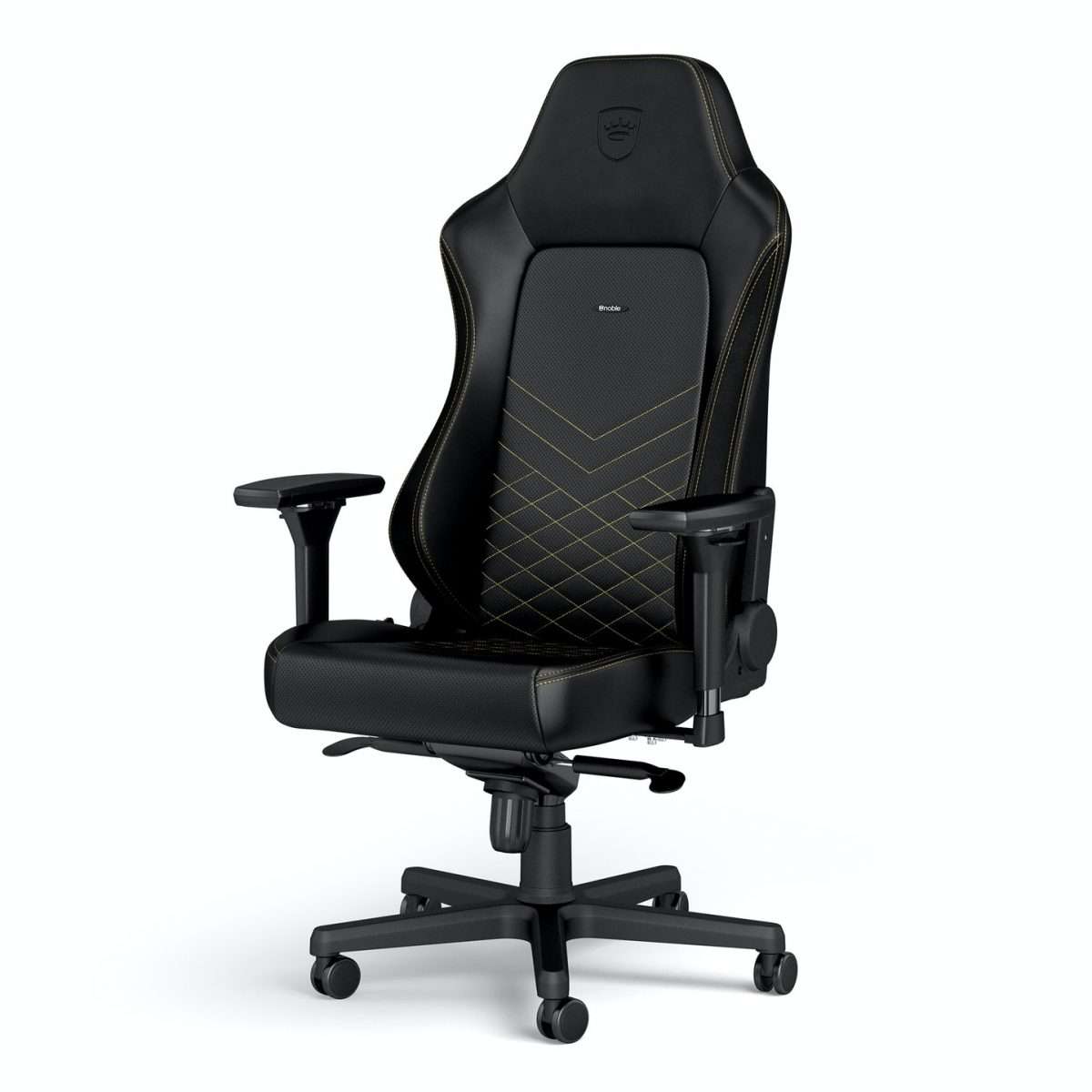 noblechairs HERO Gaming Chair - cold foam, steel armrests,  60mm casters, 150kg - black/gold  