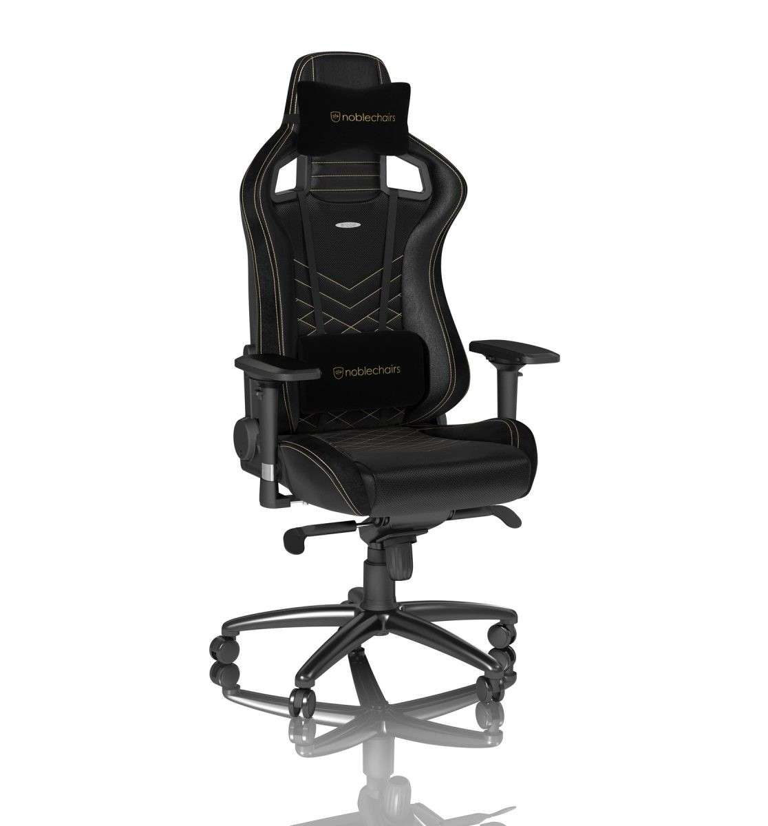 noblechairs EPIC Gaming Chair Breathable, 4D armrests, 60mm casters - black/gold  