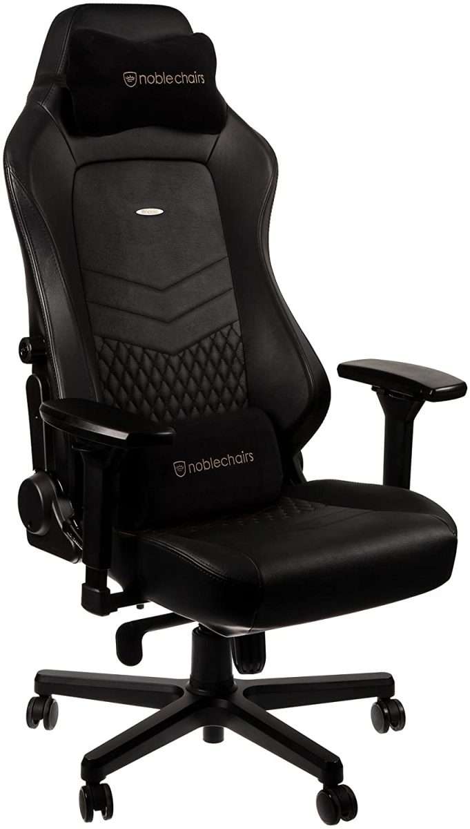 noblechairs HERO Pure Leather Gaming Chair - cold foam, steel armrests,  60mm casters, 150kg - black  