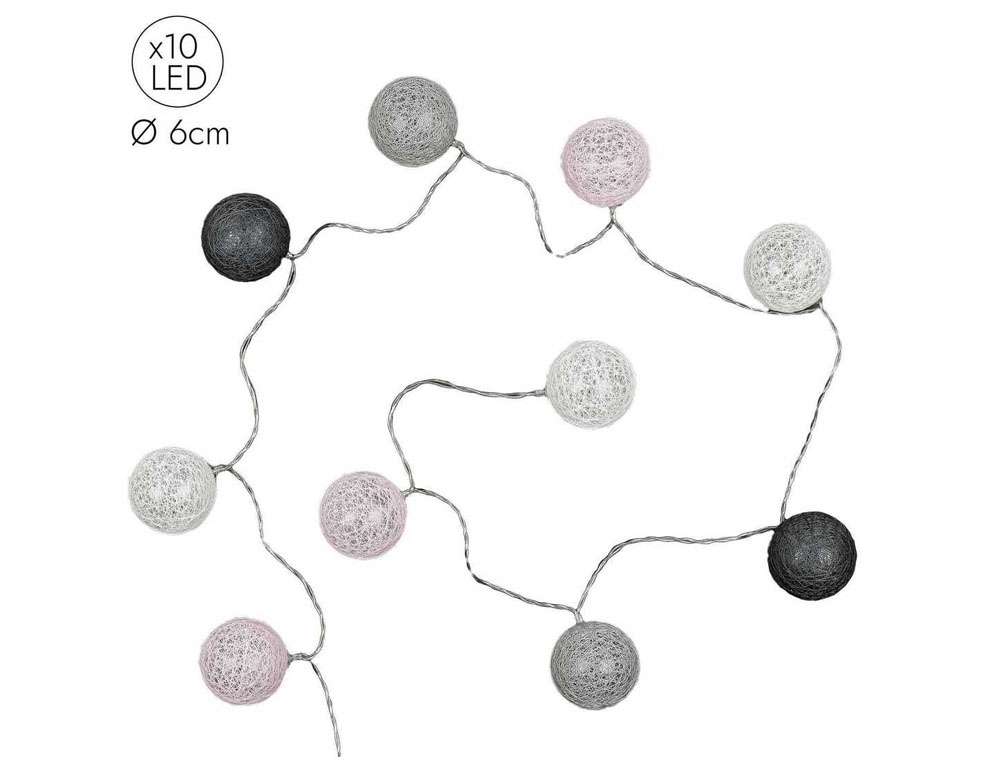 DECO LIGHT. LED ΦΩΤΆΚΙΑ 10 LED BALL STRING LIGHTS GREYPINK SHADES LA10067  