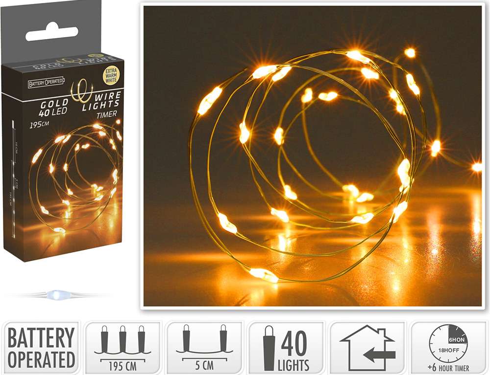 DECO LIGHT. LED ΦΩΤΆΚΙΑ GOLD WIRE 40LED WW BO TIMER AX9734110  