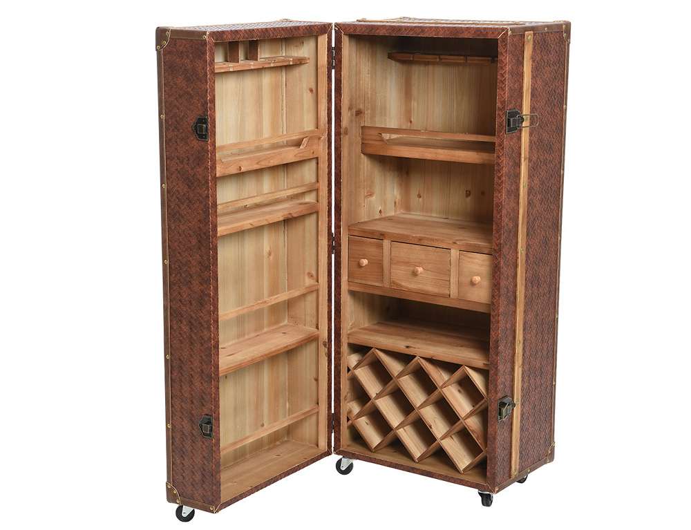 EXTREME INTERIOR DESIGN WOOD WINE RACK SUITCASE LEATHER 99334  