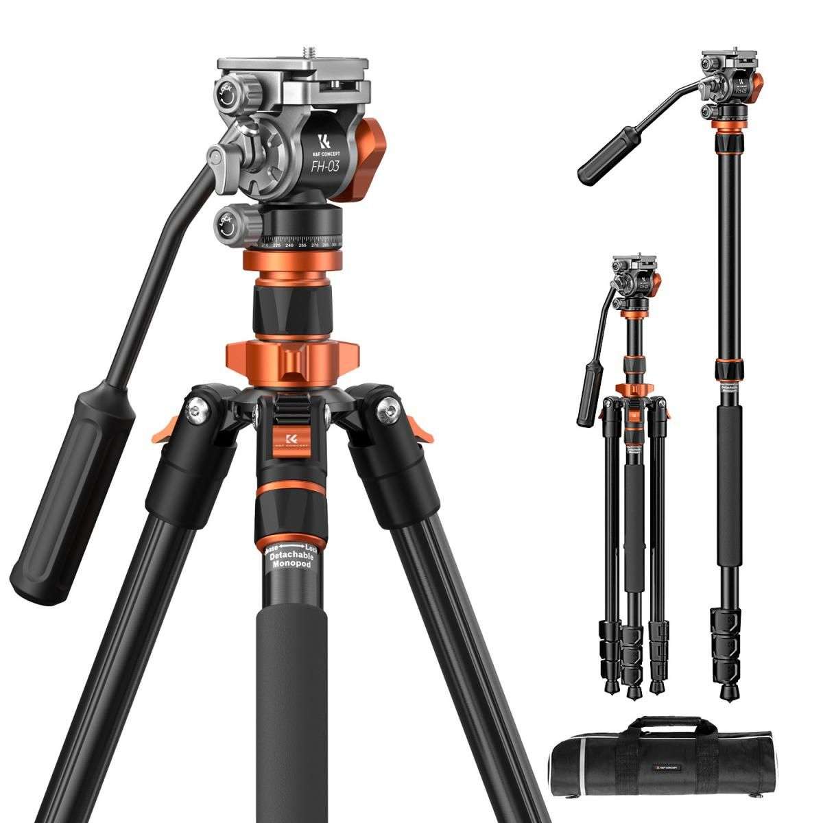 K&F Concept K234A7+FH-03 Compact Aluminum Video Tripod With Fluid Head (KF09.136)  