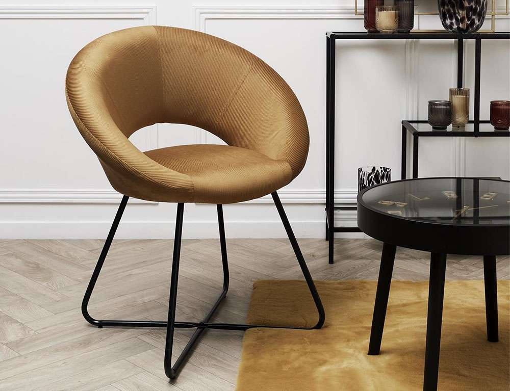 ΚΑΡΈΚΛΕΣ & ΠΟΛΥΘΡΌΝΕΣ ROUND VELVET ARMCHAIR GIULIA YELLOW HD0064  